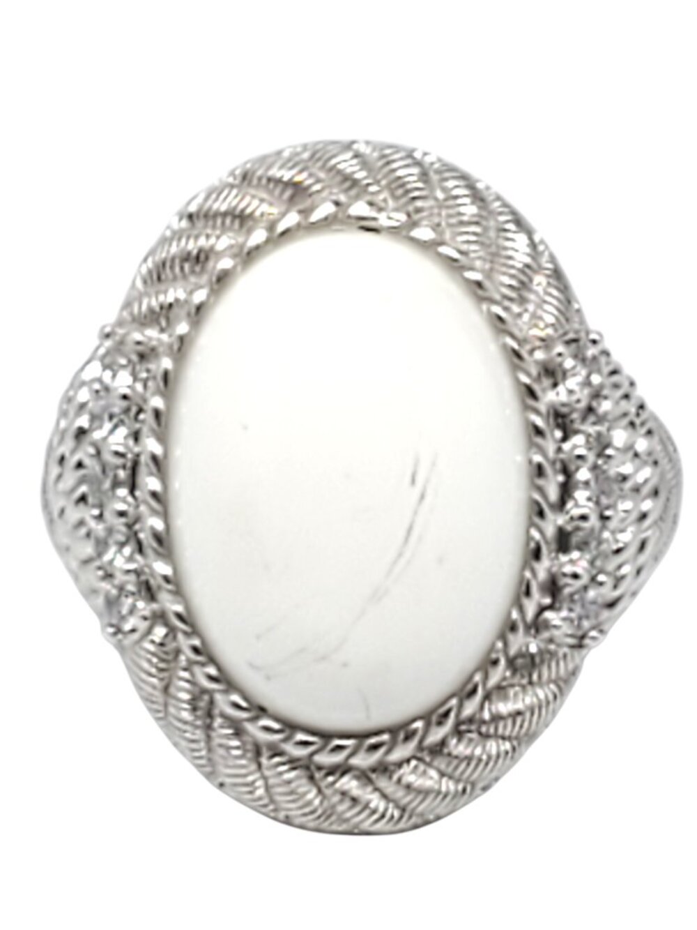 Judith Ripka Sterling Silver White Agate Oval Stone Ring Size 7 #23865